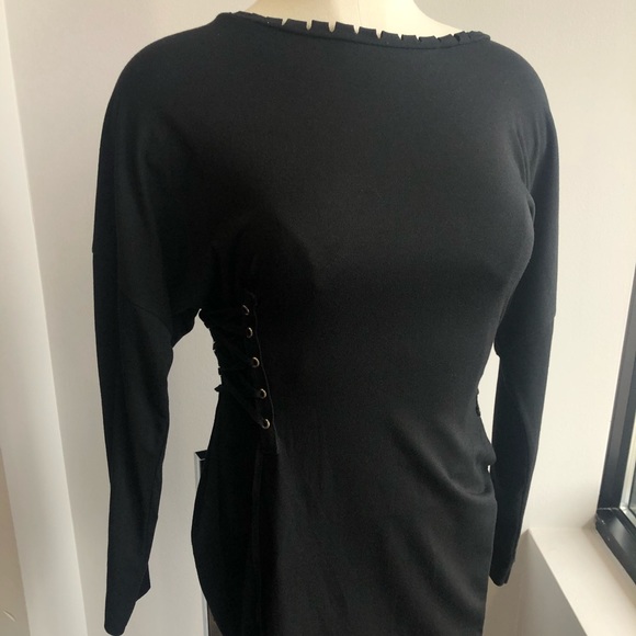 Cotton Bleu Black Mini Dress Tied at Sides - Picture 4 of 7